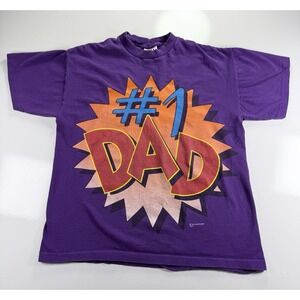 Vintage 90s #1 Dad T-Shirt Purple S USA made Graphic tee Hem wear